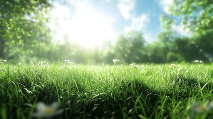Wall Mural - lush green meadow with sunlight