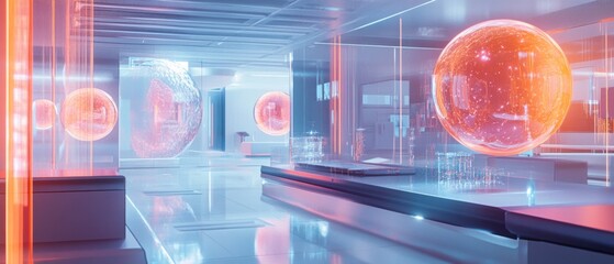 Wall Mural - futuristic lab environment showcasing qubits in action