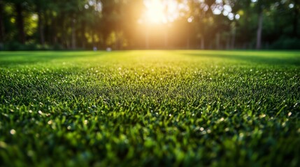 Wall Mural - sunlit lawn in park