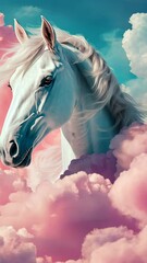 Wall Mural - White horse in a dreamy sky with