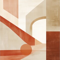 Poster - An abstract piece showcasing geometric shapes in warm hues, playing with light and shadow in a balanced artistic composition.
