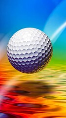 Poster - Floating golf ball over vibrant multicolored abstract background