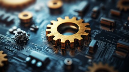 Canvas Print - Golden Gear on Circuit Board