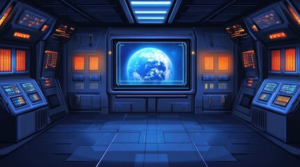 Poster - Futuristic Spaceship Interior with Earth View