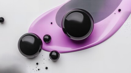 Poster - Black spheres on a pink and white background