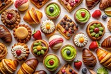 Drone Photography of Assorted Pastries and Bakery Products on White Background for Food Lovers