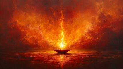 Poster - Flaming Vessel in Fiery Abyss