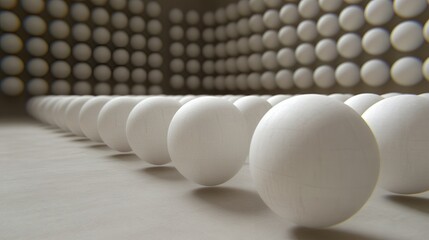Poster - A row of white spheres in a minimalist setting.