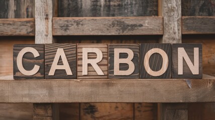 Rustic weathered wood sign with the word  Carbon  displayed in bold typography emphasizing the importance of sustainability and environmental consciousness