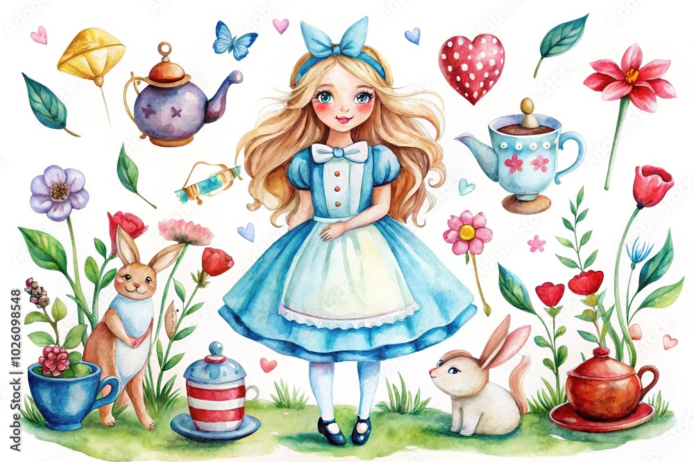 Watercolor Alice in Wonderland Clipart for Invitations and Greeting ...