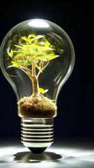 Poster - Plant growing inside a clear light bulb in a dark background