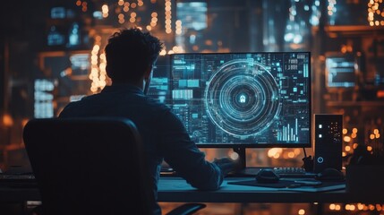 Aufkleber - Concept of focus and concentration as the man works on his computer