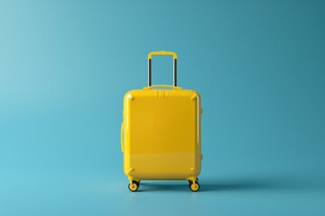 Bright yellow suitcase on a blue background showcasing a travel essential