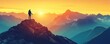© Prichachai - Hiker standing on mountain peak at sunrise, enjoying breathtaking panoramic view of misty mountains and vibrant sky.