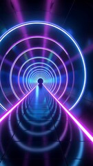 Aufkleber - Futuristic neon tunnel with glowing lights, abstract digital background. Cyberpunk and technology concept