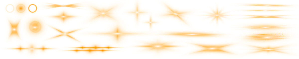 Aufkleber - Sun flash with rays or gold spotlight and bokeh. Gold lens flares set. Yellow glowing light burst on a transparent background. PNG