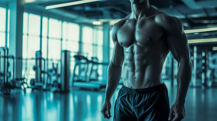 athletic male body against the background of a gym