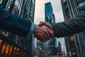 business handshake in urban setting