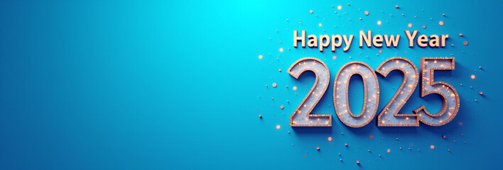 Poster - A vibrant festive blue background complements a bold and cheerful Happy New Year 2025 celebration design concept._00001_