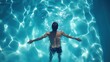 © Lion - Man swimming in pool, bright lighting, clean background, spacious composition
