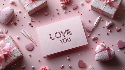 Wall Mural - elegant love card with heart arrow symbol and valentinethemed accents set on a pink background perfe