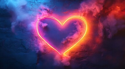 Poster - Vector neon heart frame pulsating glow set against a dark wall background perfect for a sleek and modern Valentine's Day layout with bold lighting effects