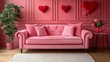 © Arqumaulakh50 - Modern Valentines interior showcasing pink sofa with elegant decorations Heartshaped accents and cozy elements enhance the festive and romantic atmosphere
