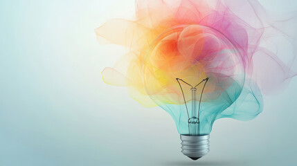 A colorful abstraction of a light bulb with swirling, vibrant hues, symbolizing creative ideas and innovation. The background is a soft, subtle gradient.