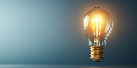 A glowing light bulb floats against a gradient background, symbolizing innovation and creativity. The illuminating filament emphasizes bright ideas and inspiration.