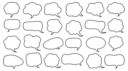 Wall Mural - collection of twenty five hand drawn speech bubbles expressing communication. vector illustration