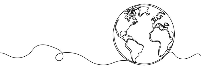 Wall Mural - continuous linear drawing of the globe. single-line drawing of the earth. globe in one line style. v
