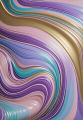 Wall Mural - glossy abstract wave design with lavender, cyan, pink, gold, and goldenrod shades
