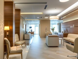 Poster - Modern Interior Design of a Lobby with White Couches and Wooden Walls
