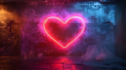 Poster - Vector neon heart frame pulsating glow set against a dark wall background perfect for a sleek and modern Valentine's Day layout with bold lighting effects