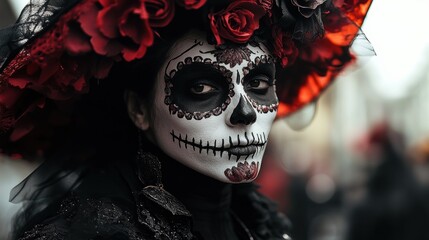 Canvas Print -  A gothic photo of woman  from the day of the dead festival 