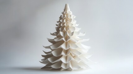 Poster - Elegant white backdrop with a finely crafted origami Christmas tree, capturing the detailed paper folds and holiday charm