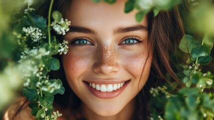 Sticker - Eco-conscious young woman smiling Portraits of women with a focus on sustainability, often associated with eco-friendly campaigns or brands.