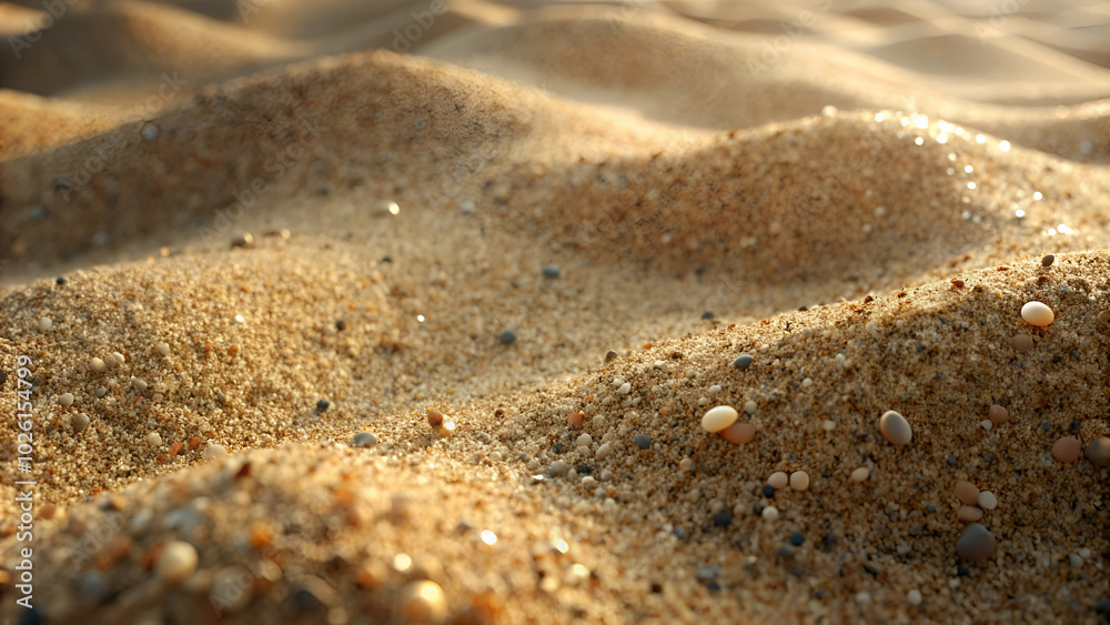 Fine sand grains with small pebbles, creating a natural, rough texture ...