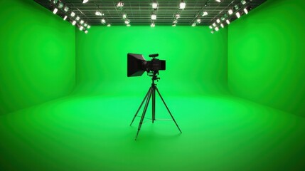 Poster - Green screen studio - Dedicated spaces optimized for green screen shoots, equipped with proper lighting, soundproofing, and equipment to ensure high-quality production for various types of media.