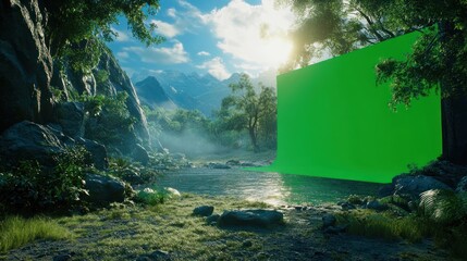Poster - Green screen with motion tracking - Integrating motion tracking technology with green screens to allow backgrounds to move and adjust in sync with the subject, 