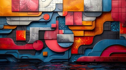 Wall Mural - Abstract geometric backgrounds combine 2D and 3D elements to create a striking and modern visual design.