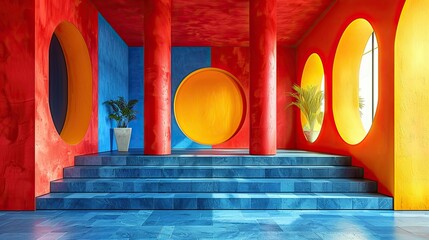 Wall Mural - Abstract interior backgrounds combine 2D and 3D elements to create a striking and modern visual design.
