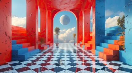 Wall Mural - Abstract interior backgrounds combine 2D and 3D elements to create a striking and modern visual design.