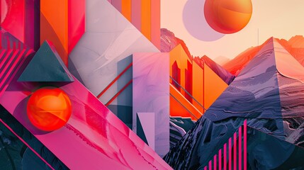 Wall Mural - Abstract geometric backgrounds combine 2D and 3D elements to create a striking and modern visual design.