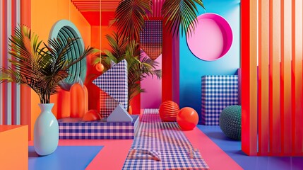 Wall Mural - Abstract interior backgrounds combine 2D and 3D elements to create a striking and modern visual design.