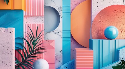 Wall Mural - Abstract geometric backgrounds combine 2D and 3D elements to create a striking and modern visual design.