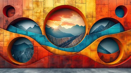 Wall Mural - Abstract geometric backgrounds combine 2D and 3D elements to create a striking and modern visual design.