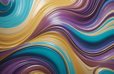 Wall Mural - Glossy Abstract Wave Design with MediumPurple, Cyan, RosyBrown, Gold, and Goldenrod Shades