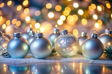 Canvas Print - silver christmas ornament holiday border with soft light background