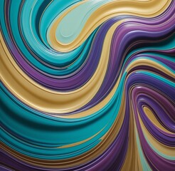 Wall Mural - Glossy Abstract Wave Design with MediumPurple, Cyan, RosyBrown, Gold, and Goldenrod Shades